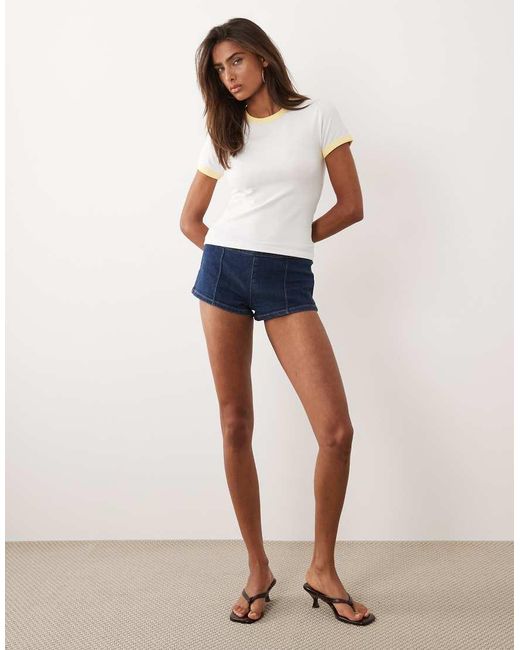 GOOD AMERICAN White Cotton Super Stretch Contrast Detail Baby Ringer Tee