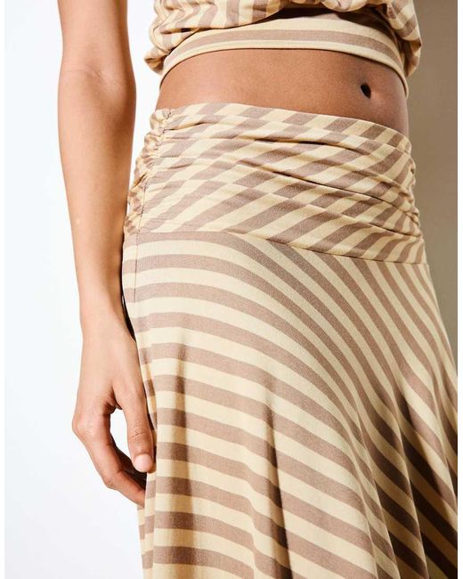 Bershka Natural Gathered Modal Effect Midi Skirt