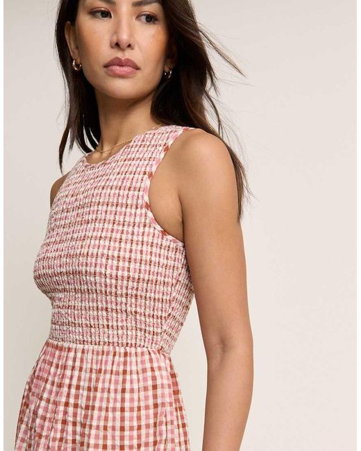 Nobody's Child Pink Gingham Shirred Charlie Midi Dress