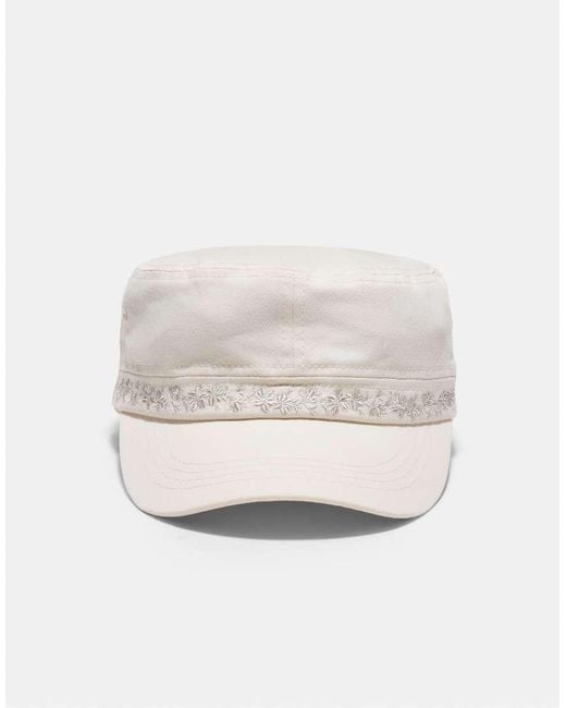 Stradivarius White Embroidered Sailor Cap