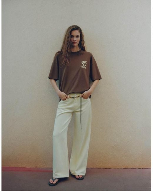 Pull&Bear Brown Oversize Palm Tree Graphic T-shirt