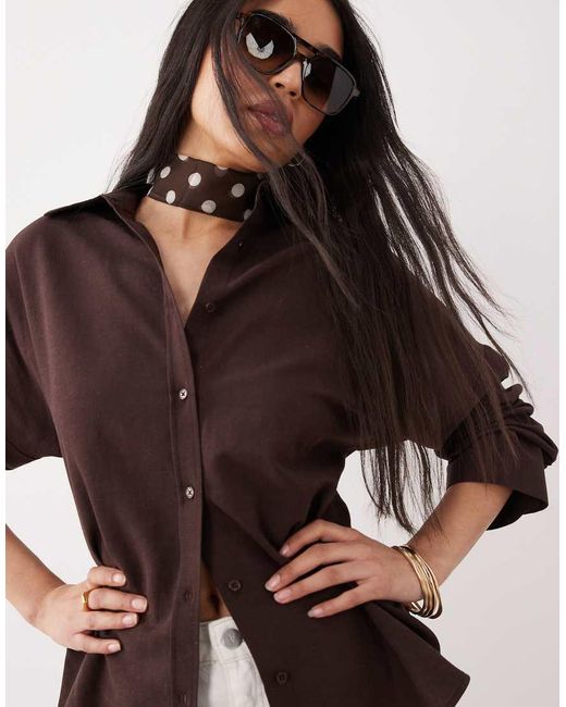 ASOS Brown Linen Blend Cinch Back Shirt
