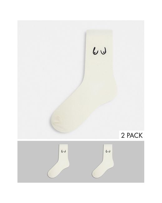 Monki White – Polly – 2er-Pack Boob-Socken aus Bio-Baumwolle