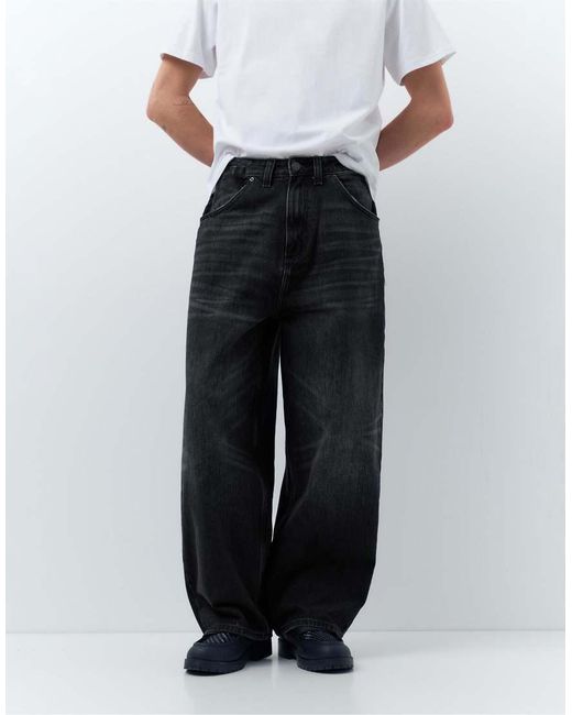 Pull&Bear White Embroidered Super Baggy Jeans for men