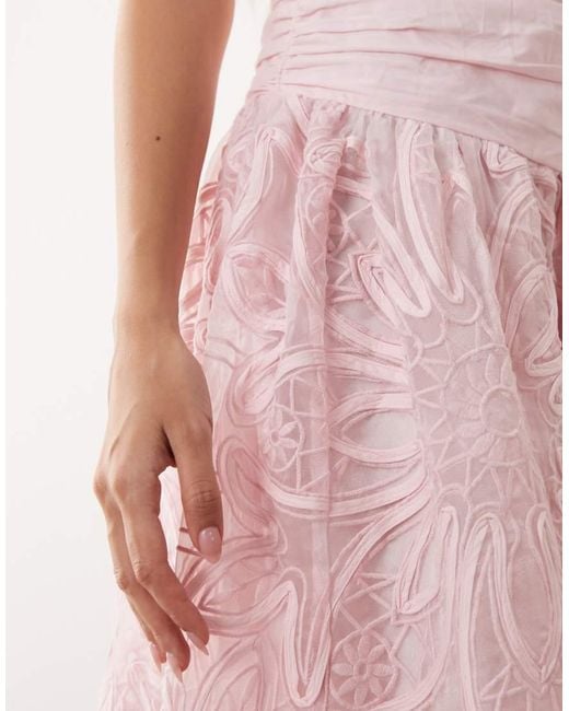ARRANGE Pink Embroidered Drop Waist Low Back Maxi Dress