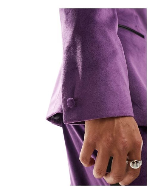 ASOS Purple Skinny Velvet Tuxedo Suit Jacket for men