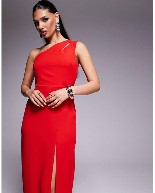Vesper Red One Shoulder Cut Out Maxi Dress With Front Split