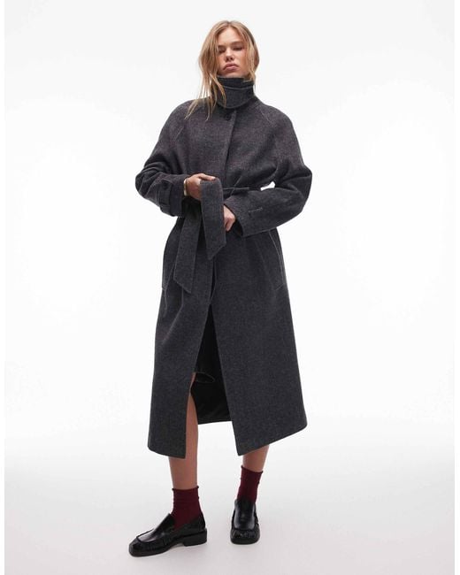 TOPSHOP Blue Tab Belted Twill Car Coat