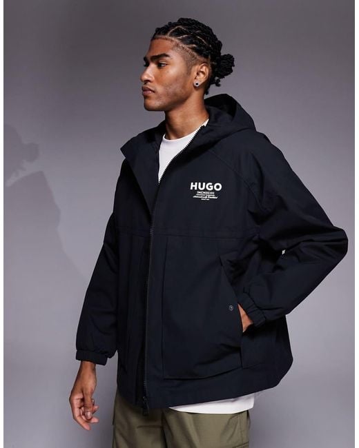 HUGO Blue Bod Back Print Hooded Jacket for men