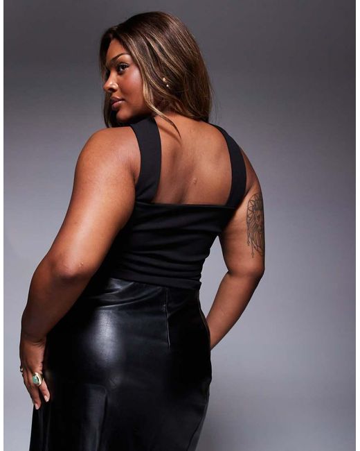 Top Con Escote Palabra De Honor Y Detalle De Fular Al Cuello De Asos Design Curve ASOS de color Black