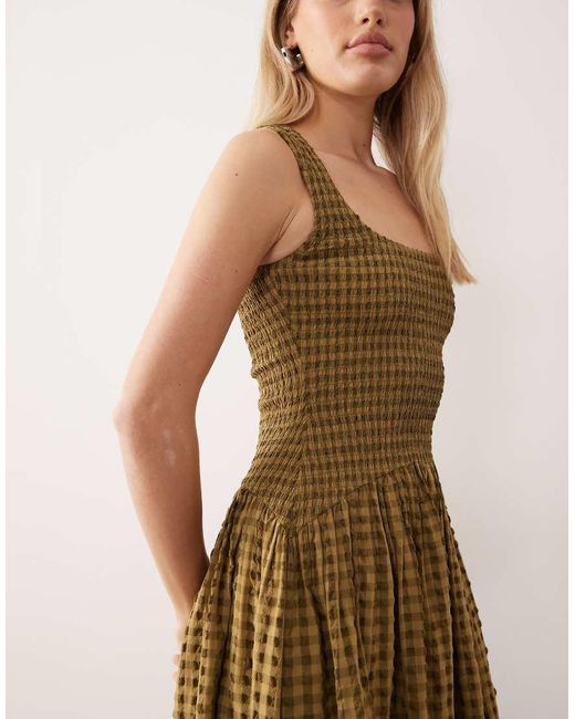 ASOS Natural Crinkle Scoop Neck Maxi Sundress With Shirred Waist