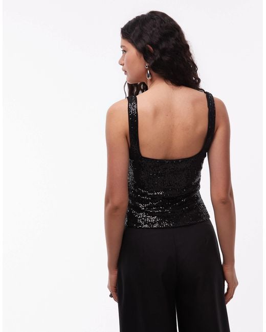 ASOS Black Allover Sequin Square Neck Top