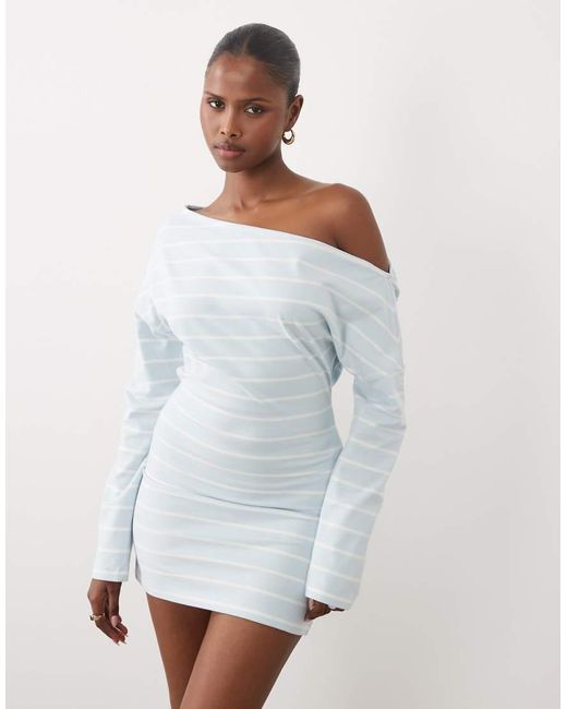The Frolic Gray Exclusive Off Shoulder T-shirt Mini Dress