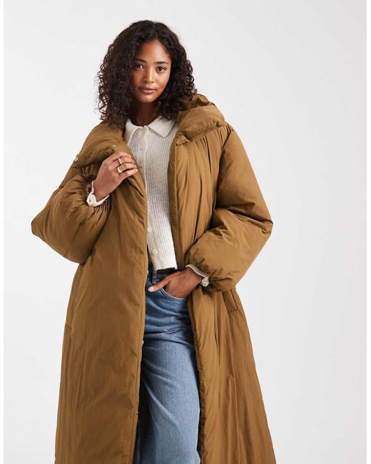 ASOS Natural Funnel Neck Longline Puffer Jacket