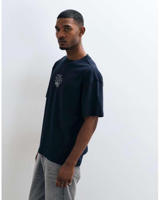 Parlez Blue T-Shirt With Graphic Chest Print for men