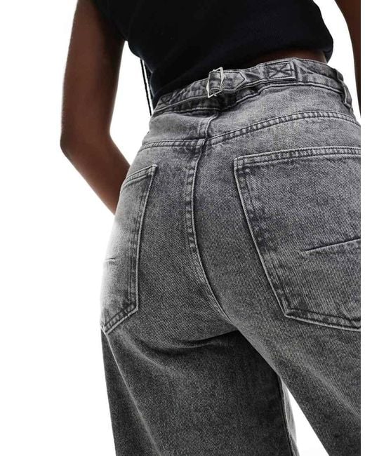 ASOS Gray Barrel Leg Jeans With Cinch Waist