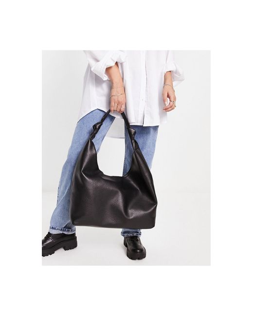 Glamorous Black Knotted Strap Pu Tote Bag