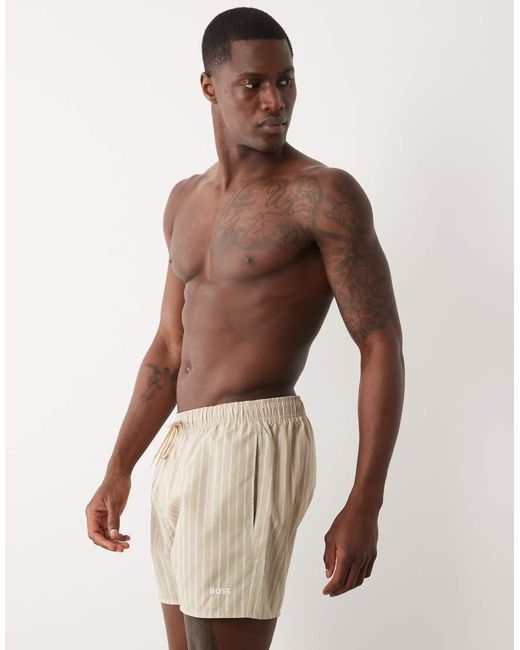 Boss Brown Boss Sunfish Striped Swim Shorts for men