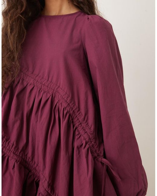 Ghospell Purple Oversized Ruched Mini Dress