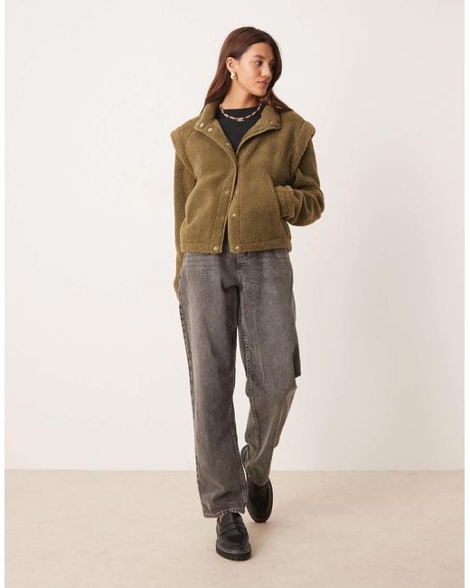 ASOS Brown Sharp Shoulder Zip Through Borg Fleece
