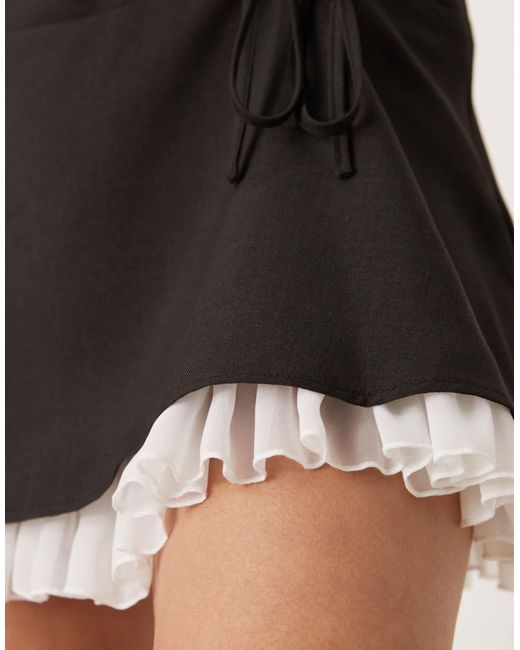 Miss Selfridge Black Tailored Layered Kilt Skirt With Chiffon Trim