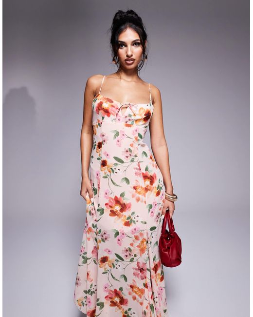 Forever New Pink – wadenlanges kleid mit riemchenträgern und blumenmuster