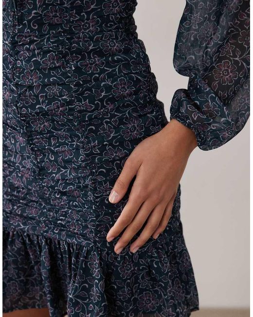 Mango Blue Teen Long Sleeve Mini Dress With Ruched Detail