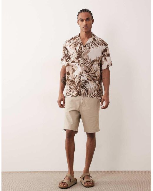 Jack & Jones Brown Jeff Short Sleeve Shirt With Palm Tree Print for men