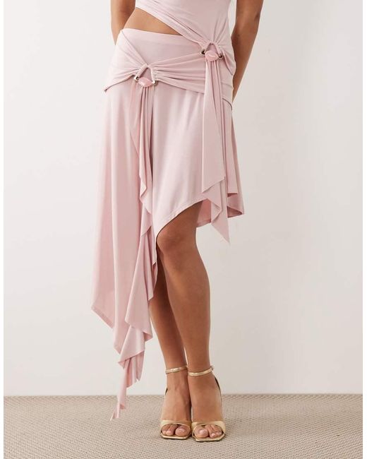 ASOS Pink Slinky Hanky Hem Midi Skirt With Hardware