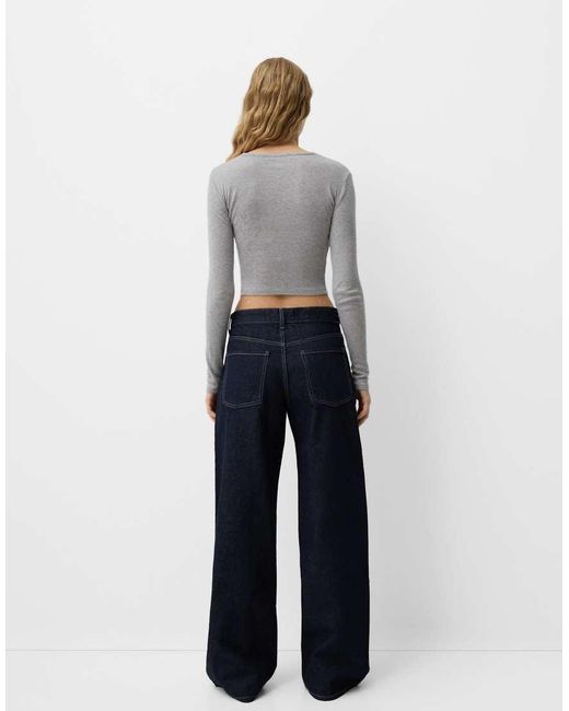 Bershka Blue Super baggy Wide Leg Jeans