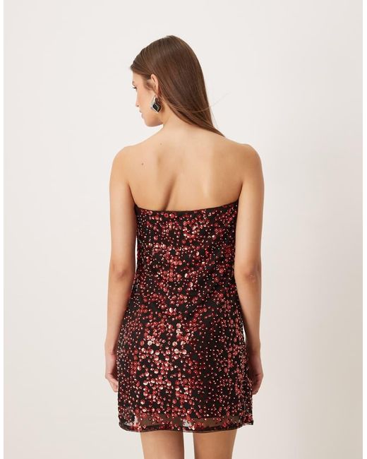 Abercrombie & Fitch Black Scarlett Strapless Mini Skort Dress With Red Sequins
