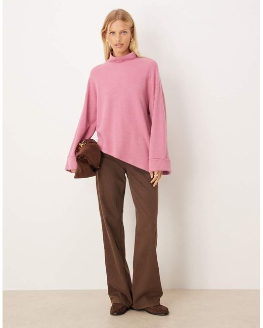 ASOS Pink Supersoft Asymmetric Sweater With Turn Back Cuff