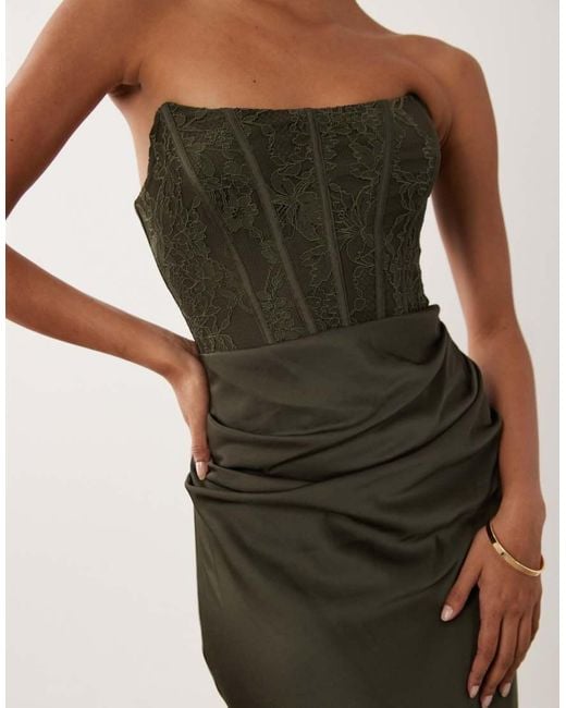 Forever New Natural Satin Lace Corset Draped Detail Maxi Dress