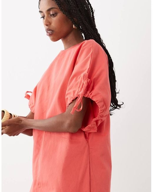 ASOS Red Crew Neck Mini Dress With Tie Sleeve Detail