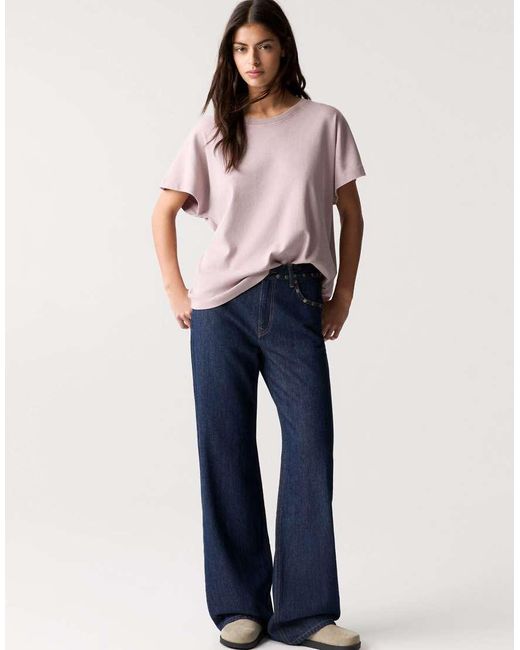 Pull&Bear Basic T-Shirt Met Korte Mouwen in het Pink