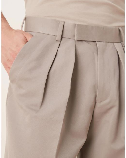 ASOS Natural Smart Oversized Tapered Trousers With Double Pleats And Back Pocket Detail for men