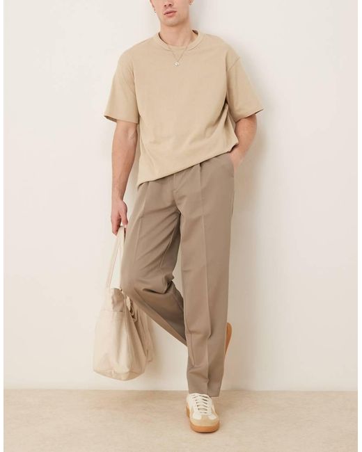 ASOS Natural Oversized Tapered Dress Pants With Front Pleats for men