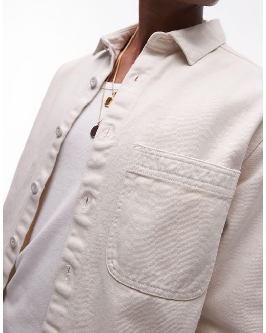 Topman White Long Sleeve Button Through Twill Overshirt for men