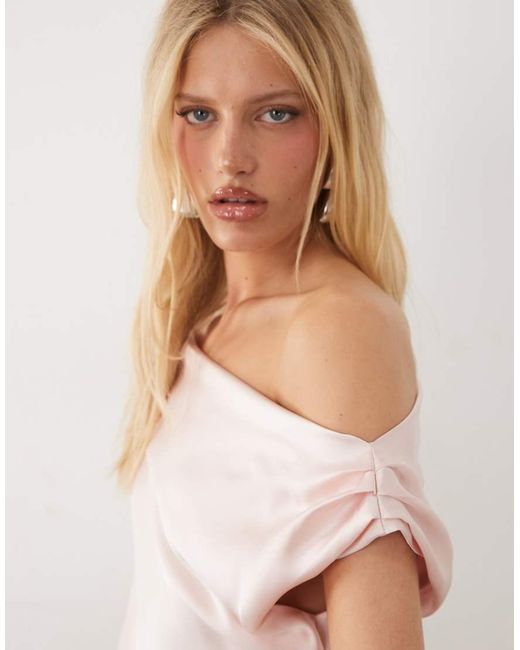 ASOS Natural Satin One Shoulder Drape Mini Dress