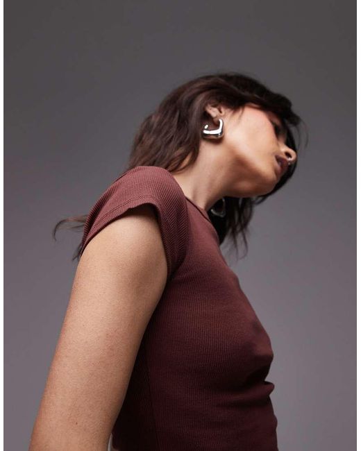 TOPSHOP Top Van Jersey Met Rechte Hals En Kapmouwtjes in het Brown