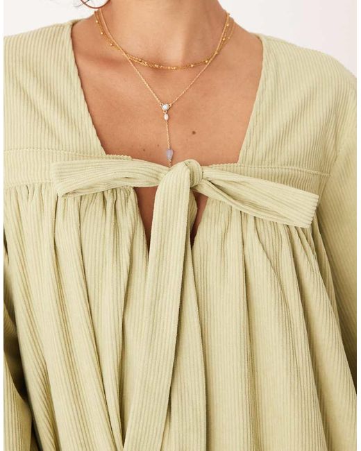 ASOS Natural Cord Tie Front Mini Smock Dress