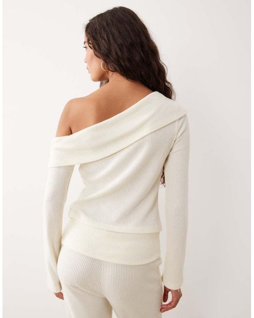 ASOS Natural Supersoft Brushed Rib Long Sleeve Off Shoulder Top