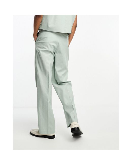 ASOS White High Waist Wide Leg Linen Mix Suit Trouser for men