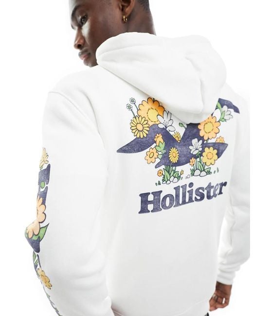 Sudadera Blanca Con Capucha Y Logo Estampado En La Manga De Hollister de hombre de color Blanco Lyst