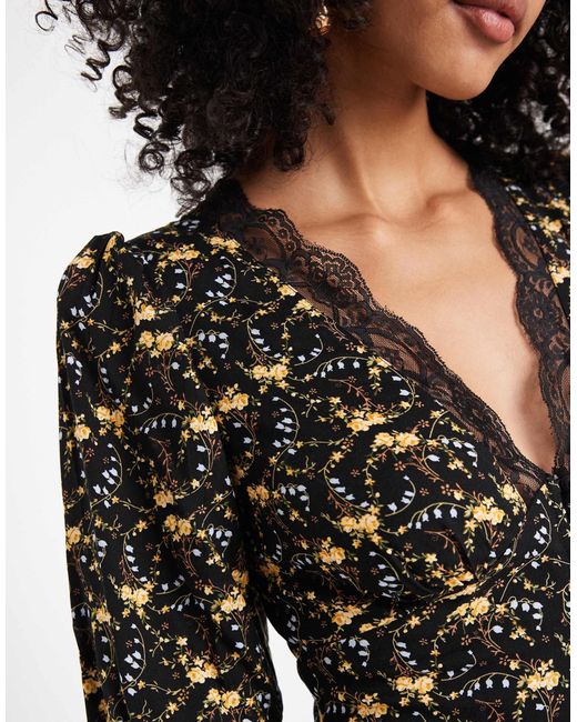 Miss Selfridge Multicolor Lace Trim Button-through Maxi Dress