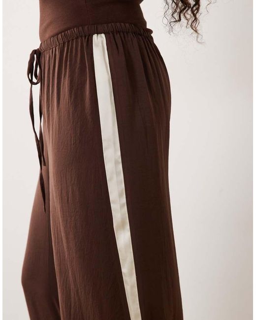 Wednesday's Girl Brown Side Stripe Satin Wide Leg Trouser