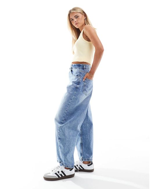 ASOS Blue Asos Design Petite High Waisted Barrel Leg Jeans