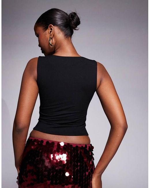 Oh Polly Black Square Neck Jersey Corset Top