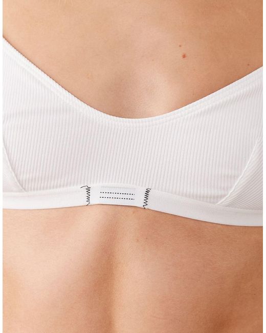 ASOS White Nora Rib Scoop Crop With Woven Tab Detail