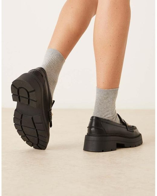ASOS Black Wide Fit Monty Chunky Fringe Detail Loafers